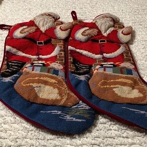 Two Needlepoint Christmas stockings